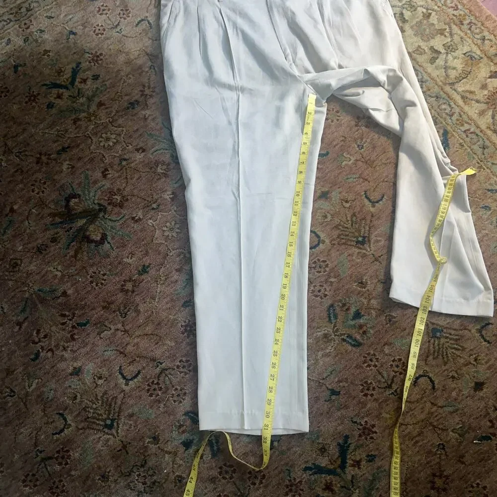 Bergamo New York Dress Pants Beige Pleated Korea Vintage Style Poly Suede 44x32